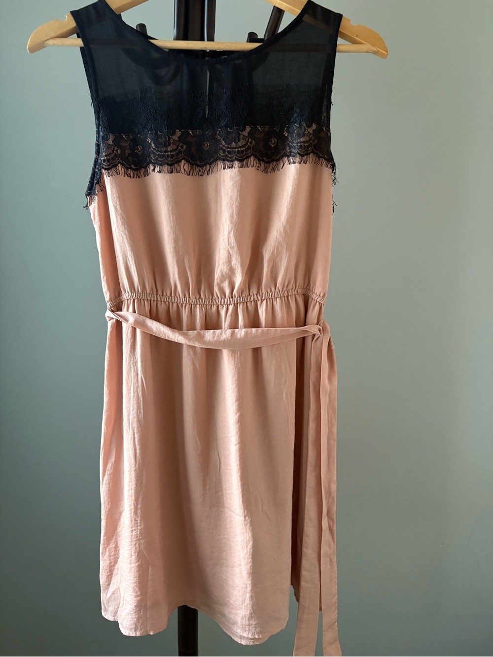 Forever 21 Blush Pink Mini Dress with Black Lace Yoke